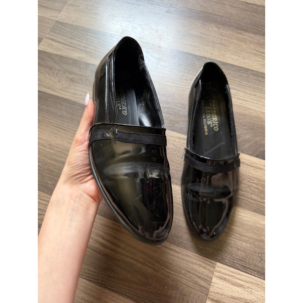 Frederico Leone Loafers Mens 9.5 Black Good Patent Formal Tuxedo Shoes - Picture 3 of 8